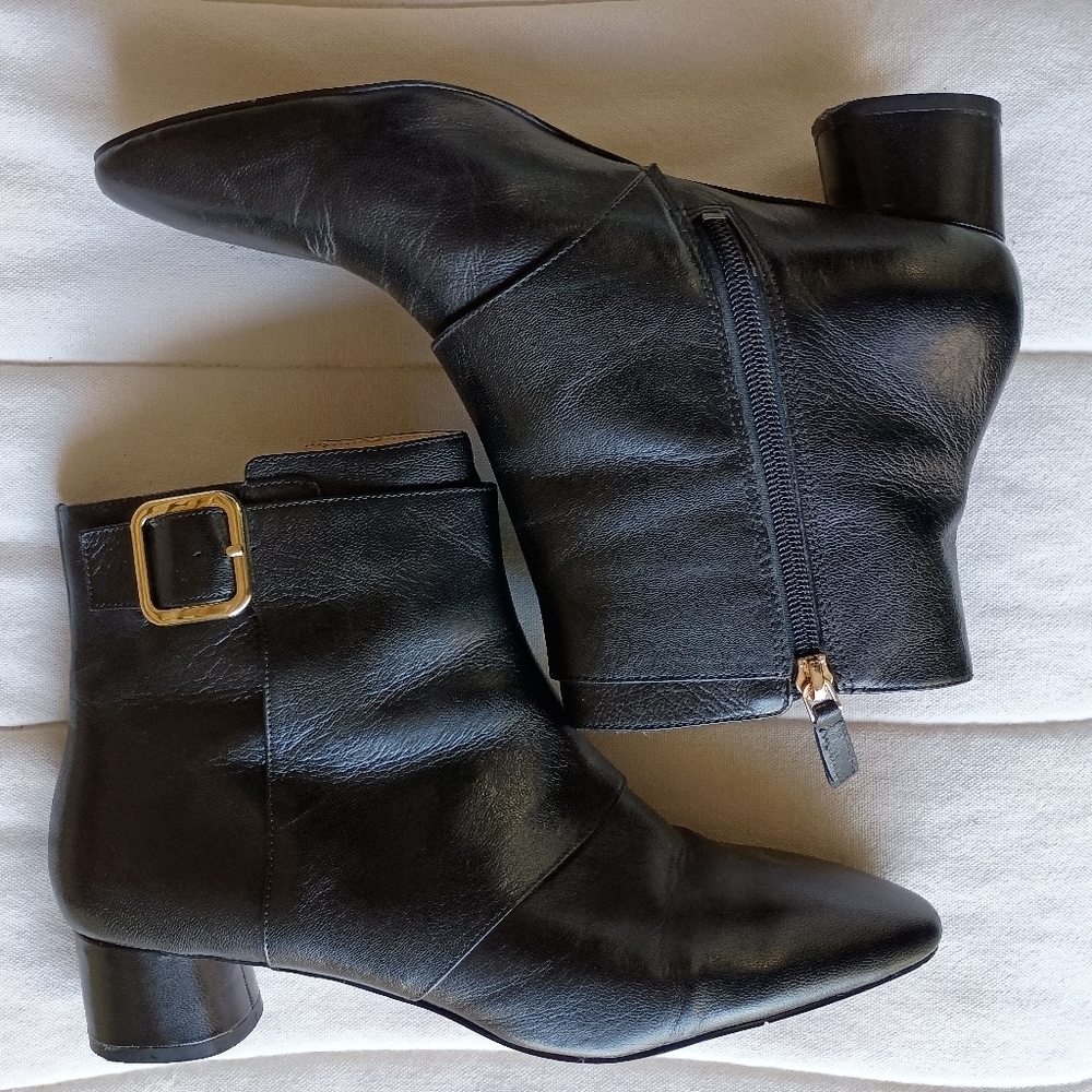 Nine West Black Leather Zip Ankle Boots Womens Size 10 M - Picture 2 of 12